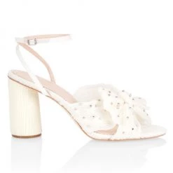 Loeffler Randall Camellia Pleated Knot High-Heel Sandals Ivory