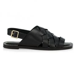 Loeffler Randall Grayson Braided Leather Flat Sandals Cognac